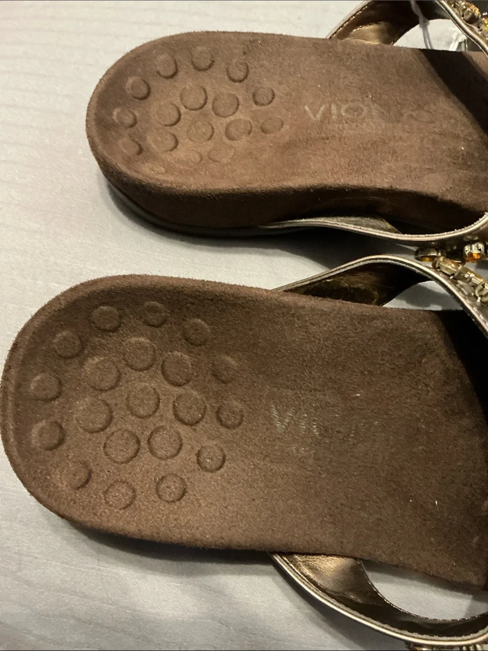 Vionic Brown Jeweled Toe-Post Sandals